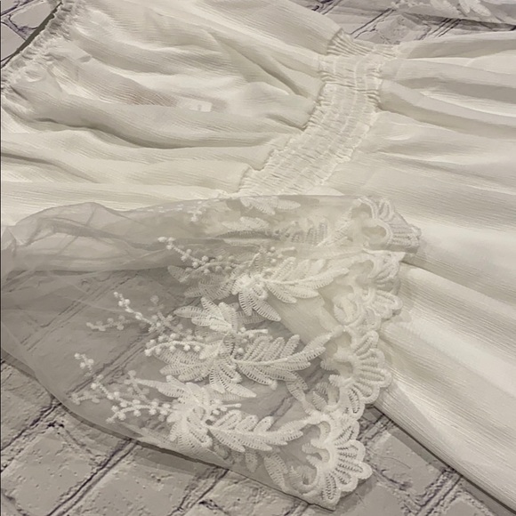 White Off Shoulder Sheer Lace Trim Maxi Dress - Picture 5 of 7
